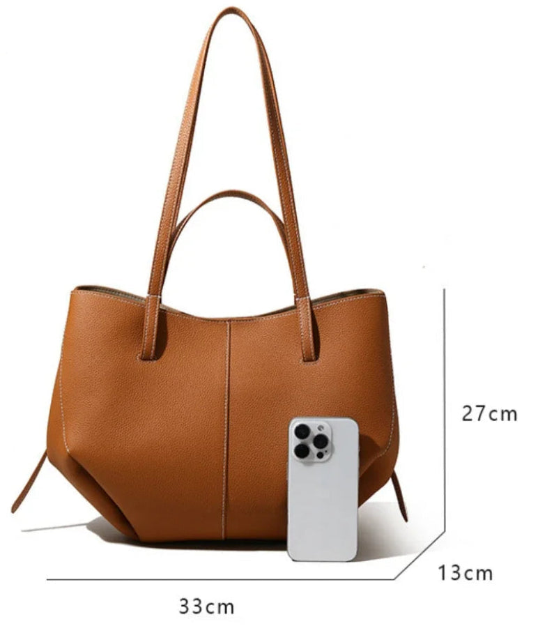 Dual Strap Large Tote Bag - Genuine Leather