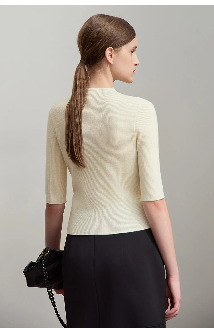 Slim Mock Neck Knitted Tops