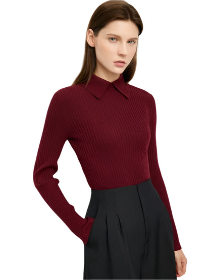 Wool Blend Collared Cable Sweater