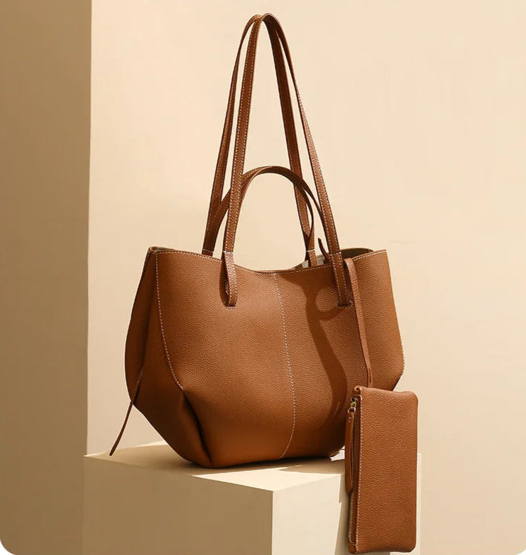 Dual Strap Large Tote Bag - Genuine Leather