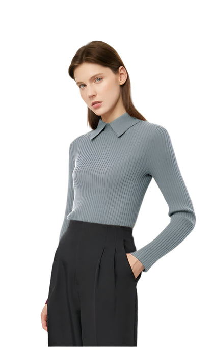 Wool Blend Collared Cable Sweater