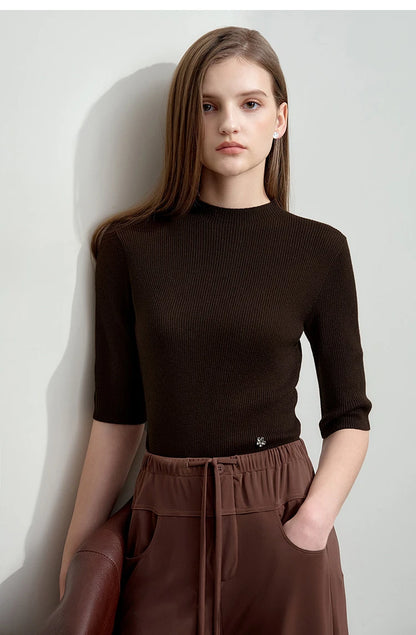 Slim Mock Neck Knitted Tops