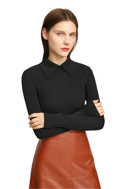 Wool Blend Collared Cable Sweater