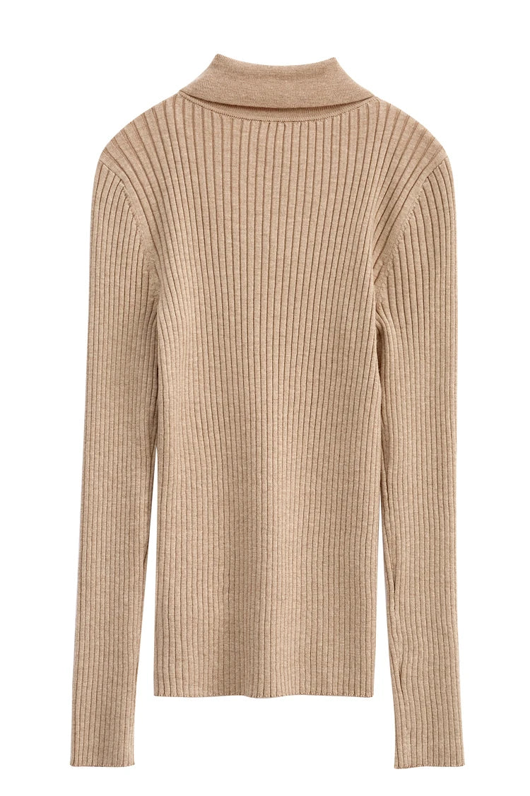 Wool Blend Collared Cable Sweater