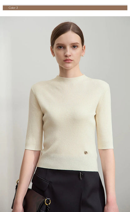 Slim Mock Neck Knitted Tops