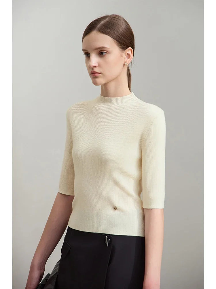 Slim Mock Neck Knitted Tops