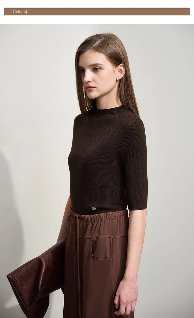 Slim Mock Neck Knitted Tops