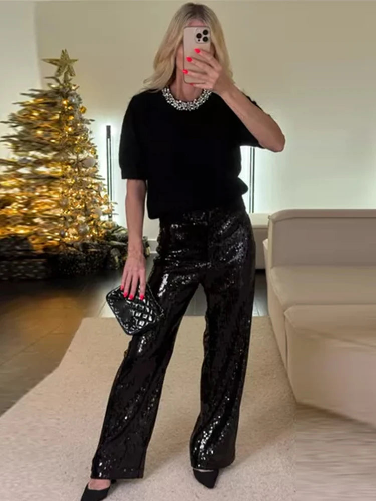 Glitter Wide Leg Evening Pants