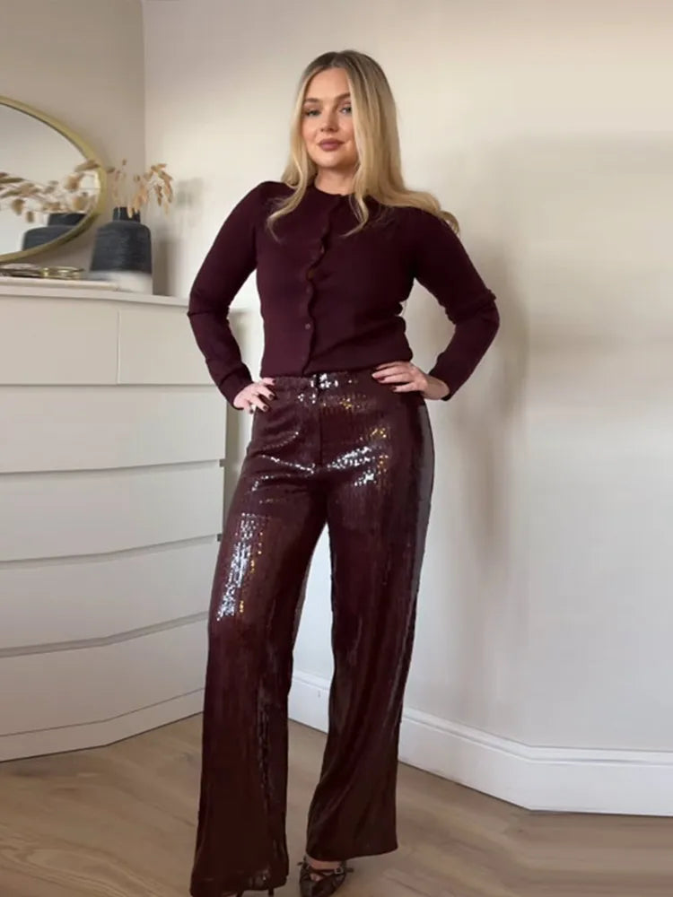 Glitter Wide Leg Evening Pants