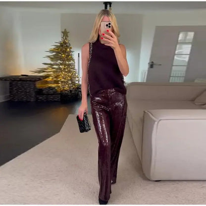 Glitter Wide Leg Evening Pants