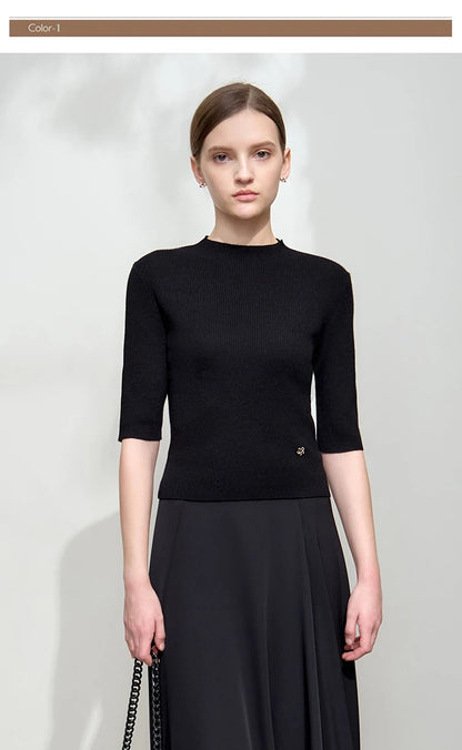 Slim Mock Neck Knitted Tops