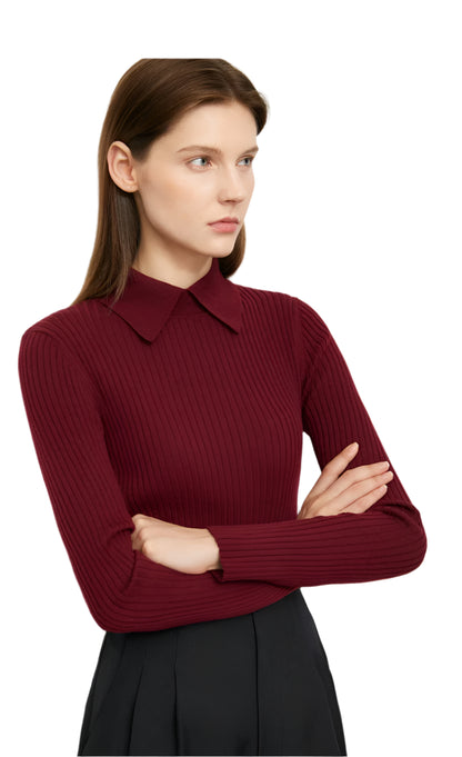 Wool Blend Collared Cable Sweater