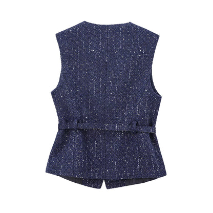 Tweed Vest Top with Belt